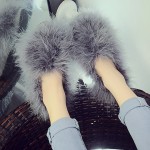 Grey Furry Fuzzy Long Fur Flats Loafers Shoes