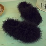 Black Furry Fuzzy Long Fur Flats Loafers Shoes