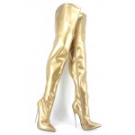 Gold Sexy Thigh High Pointed Head Stiletto High Heels Night Club Cosplay Long Boots