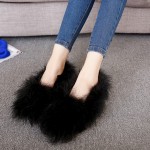 Black Furry Fuzzy Long Fur Flats Loafers Shoes
