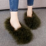 Green Dark Furry Fuzzy Long Fur Flats Loafers Shoes