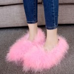 Pink Furry Fuzzy Long Fur Flats Loafers Shoes