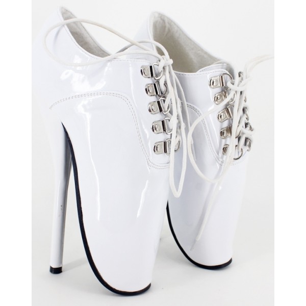 White Patent Lace Up Ballet Ballerina Super High Stieltto Heels Lady Gaga Weird Oxfords Shoes