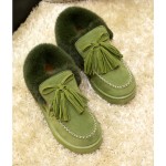 Green Woolen Tassels Chunky Suede Short Ankle Snow Boots Shoes