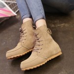 Khaki Brown Suede Lace Up High Top Flats Combat Booties Boots Shoes