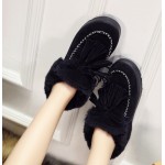 Black Woolen Tassels Chunky Suede Short Ankle Snow Boots Shoes