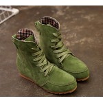 Green Suede Lace Up High Top Flats Combat Booties Boots Shoes