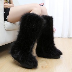 Black Furry Long Fur Eskimo Long Fur Snow Yeti Boots