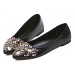 Black Jewels Diamantes Crystals Bling Bling Pointed Head Flats Ballets Shoes