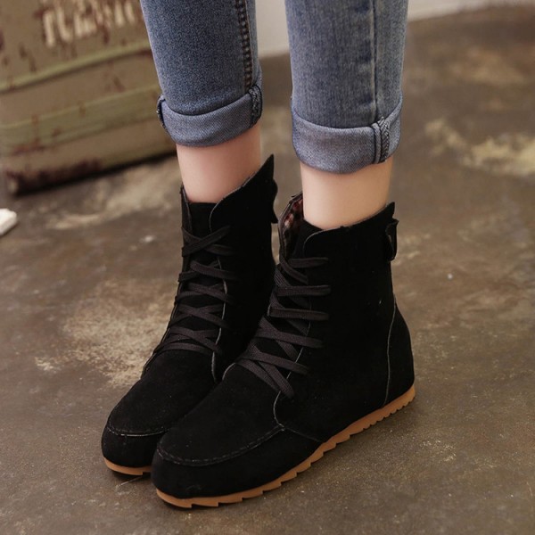 Black Suede Lace Up High Top Flats Combat Booties Boots Shoes