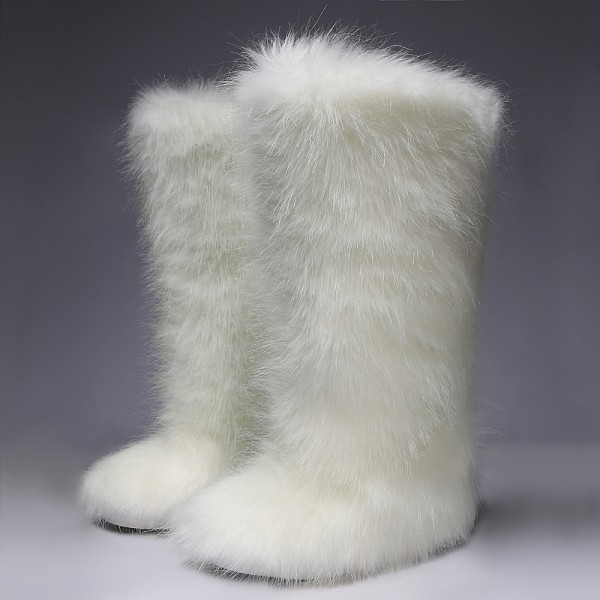 White Furry Long Fur Eskimo Long Fur Snow Yeti Boots