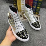 Black Silver Patent Stars Spikes High Top Punk Rock Mens Sneakers Shoes Flats
