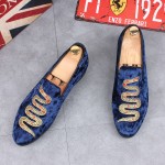 Blue Velvet Embroidery Snake Loafers Sneakers Mens Dress Shoes Flats