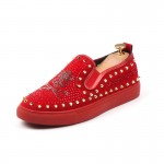 Red Suede Metal Spikes Skull Punk Rock Mens Loafers Sneakers Shoes Flats