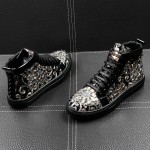Black Spikes Embroidery High Top Punk Rock Mens Sneakers Shoes Flats