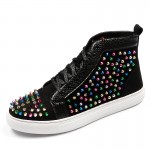 Black Rainbow Spikes High Top Punk Rock Mens Sneakers Shoes Flats
