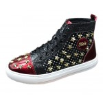Black Red Patent Stars Spikes High Top Punk Rock Mens Sneakers Shoes Flats