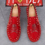 Red Suede Metal Spikes Skull Punk Rock Mens Loafers Sneakers Shoes Flats