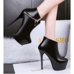 Black Side Zipper Ankle Platforms Stiletto High Heels Boots Shoes