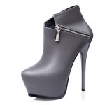 Grey Side Zipper Ankle Platforms Stiletto High Heels Boots Shoes