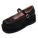 Black Heart Hollow Out Mary Jane Platforms Flats Shoes