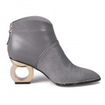 Grey Pony Fur Point Head Gold Ring Chelsea Boots Shoes