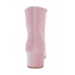 Pink Velvet Blunt Head Heels High Top Boots Shoes