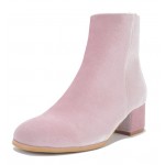 Pink Velvet Blunt Head Heels High Top Boots Shoes