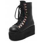 Black Metal Studs Lace Up High Top Punk Rock Platforms Boots Shoes