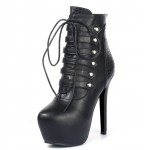 Black Lace Up High Top Platforms Stiletto High Heels Boots Shoes