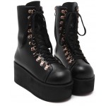 Black Metal Studs Lace Up High Top Punk Rock Platforms Boots Shoes