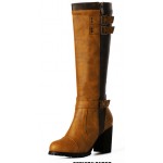 Brown Camel Vintage Combat Rider Long High Heels Boots Shoes