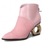 Pink Pony Fur Point Head Gold Ring Chelsea Boots Shoes