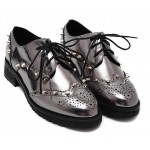 Silver Metallic Metal Studs Punk Rock Lace Up Oxfords Flats Shoes