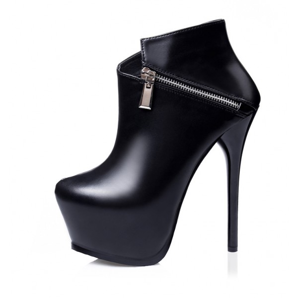 Black Side Zipper Ankle Platforms Stiletto High Heels Boots Shoes