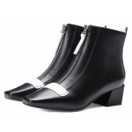 Black White Leather Blunt Head Zipper Ankle Chelsea Boots Shoes
