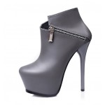 Grey Side Zipper Ankle Platforms Stiletto High Heels Boots Shoes