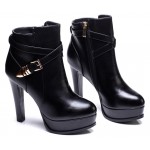 Black Buckle Straps Platforms Stiletto High Heels Ankle Boots Shoes