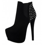 Black Suede Platforms Metal Studs Stiletto High Heels Ankle Boots Shoes