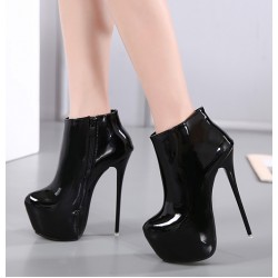 Black Patent Glossy Platforms Stiletto High Heels Ankle Boots Shoes