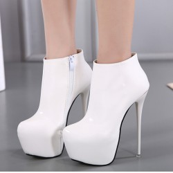 White Patent Glossy Platforms Stiletto High Heels Ankle Boots Shoes