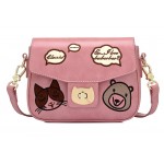 Cream Black Pink Dog Cats Buckle Retangular Cross Body Strap Bag Handbag