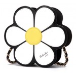 Black White Giant Camomille Flower Cross Body Strap Bag Handbag