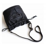 Black Grey Washed Vintage Rider Mini Bucket Cross Body Strap Bag Handbag