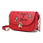 Cream Pink Red Black Heart Embroidery Gold Chain Cross Body Bag Handbag Purse