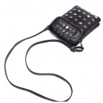 Black Hexagonal Metal Studs Punk Rock Mini Handphone Cross Body Strap Bag