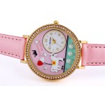 Pink Strap Diamante Princess White Horse Round Dial Watch Gold Case 40mm