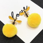 Yellow Fur Flurry Giant Pom Bee Earrings Ear Drops