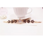 Black Flowers Gold Metal Bracelet Bangle Wristband Quartz Watch 25 mm