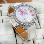 White Strap Diamante Swan Lake Round Dial Watch Silver Case 40mm